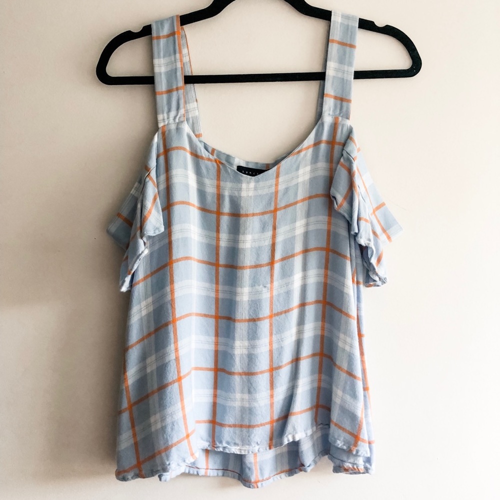 Sanctuary Plaid Blue and Orange Top